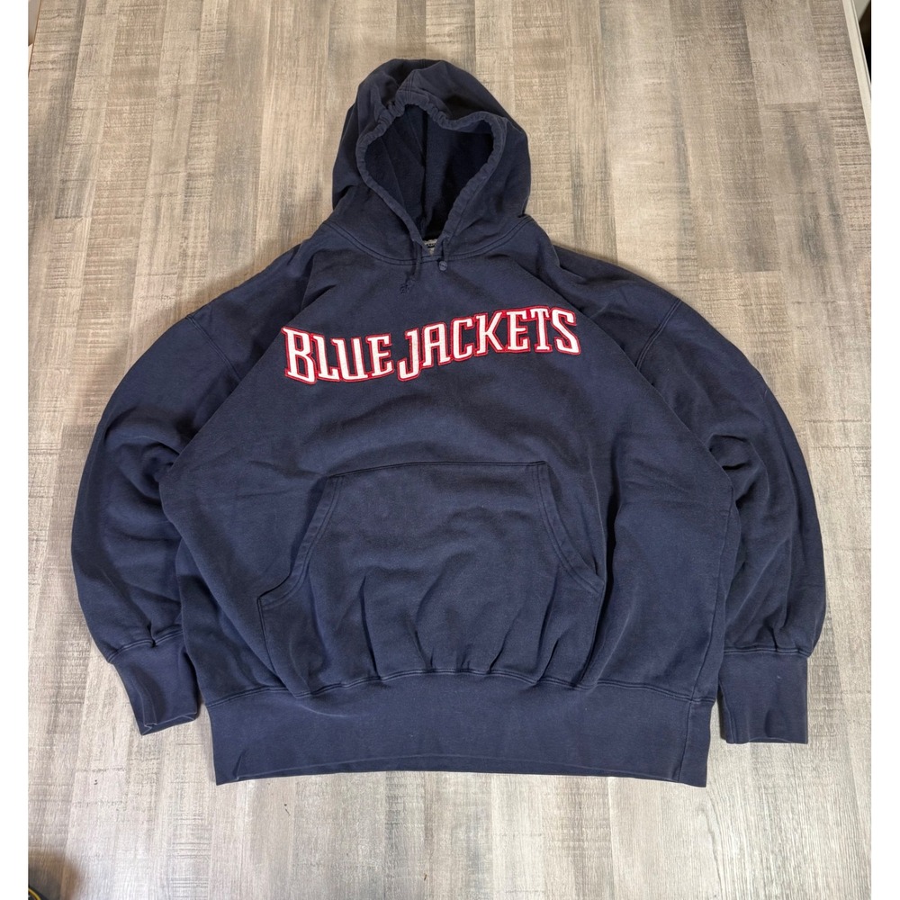 Vintage Columbus Blue Jackets NHL Hoodie Mens XL Navy Blue Majestic Pullover